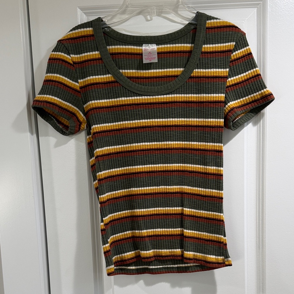 No Boundaries Striped Ribbed Tee in Green and Yellow